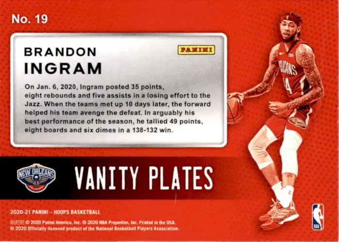 2020-21 Hoops #19 Brandon Ingram Vanity Plates Holo - Basketball Card Single