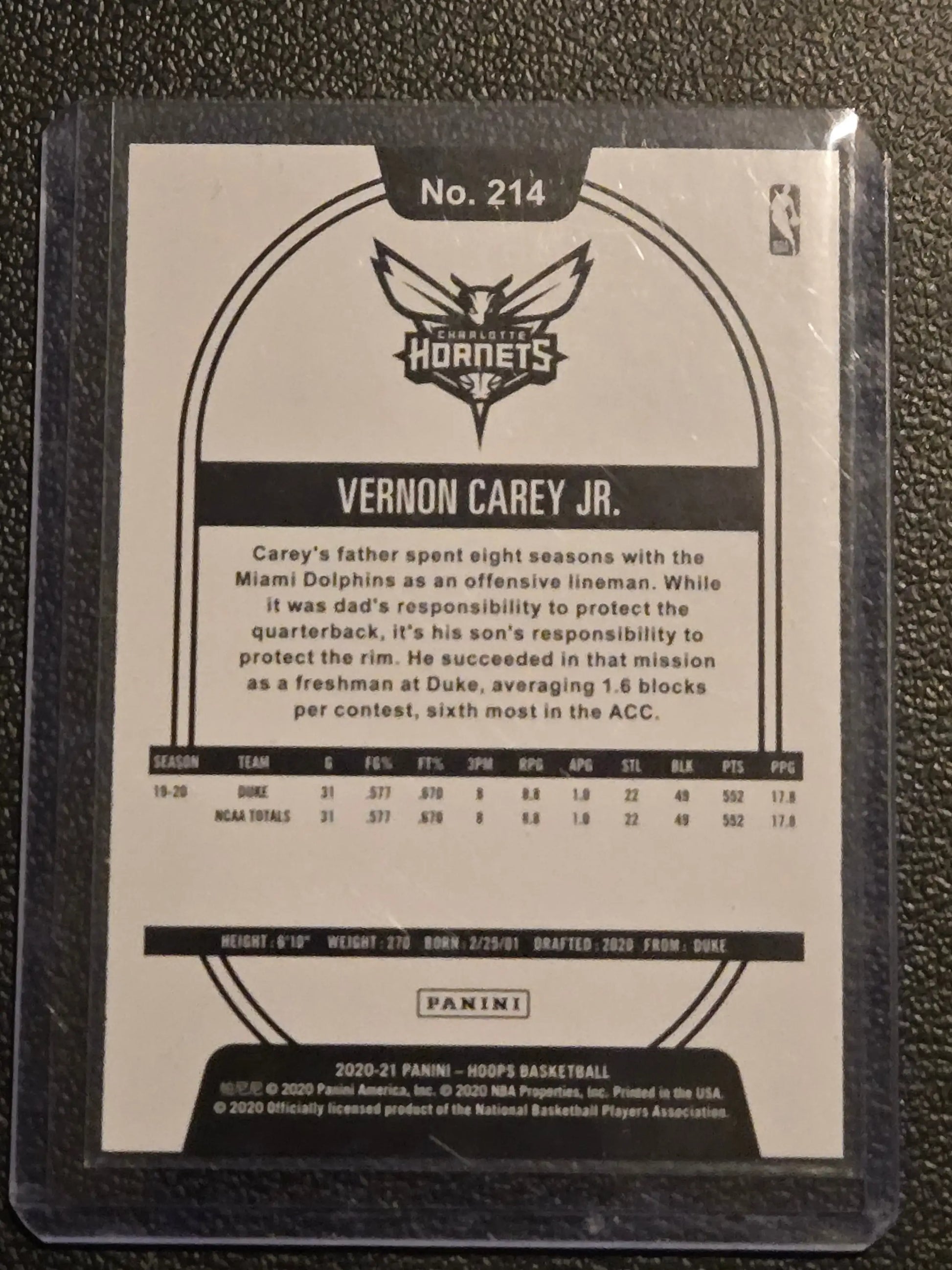 2020-21 Hoops #214 Vernon Carey Jr. Purple - Basketball Card Single