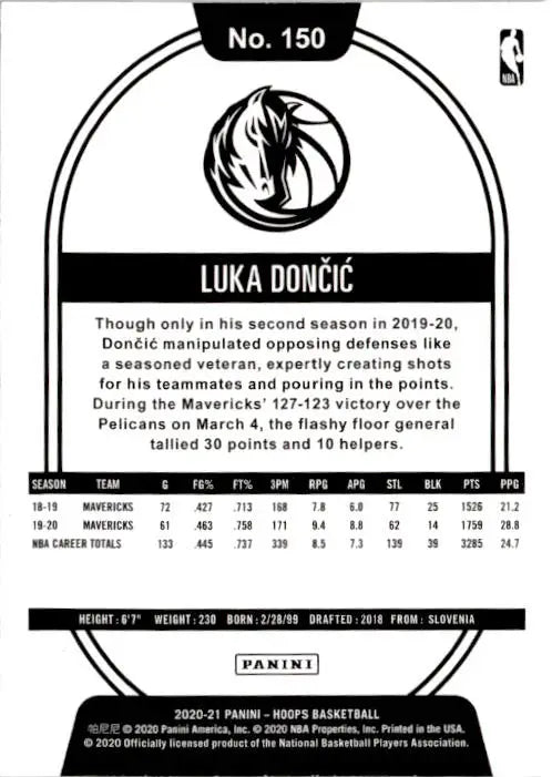 2020-21 Hoops Winter #150 Luka Doncic - Basketball Card Single
