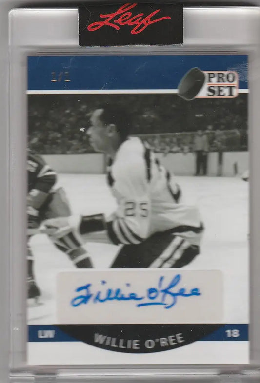 Autographed 2020-21 Leaf Pro Set Memories Auto Willie O’Ree trading card Boston Bruins