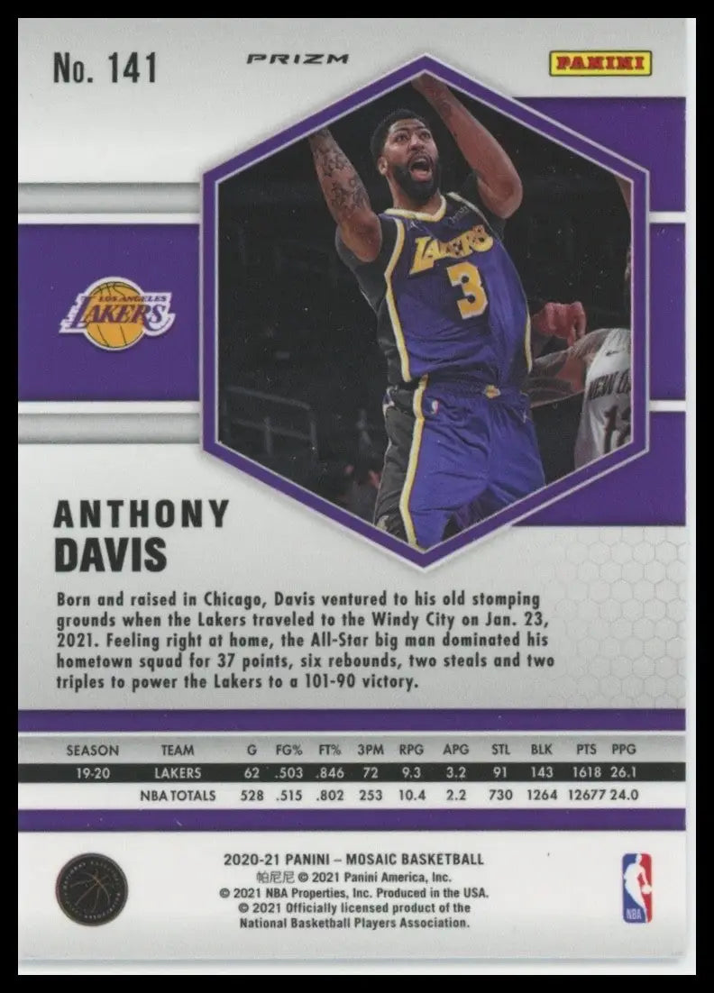 2020-21 Mosaic Orange Reactive Panini Anthony Davis #141 Los Angeles Lakers Card - Basketball Card Single