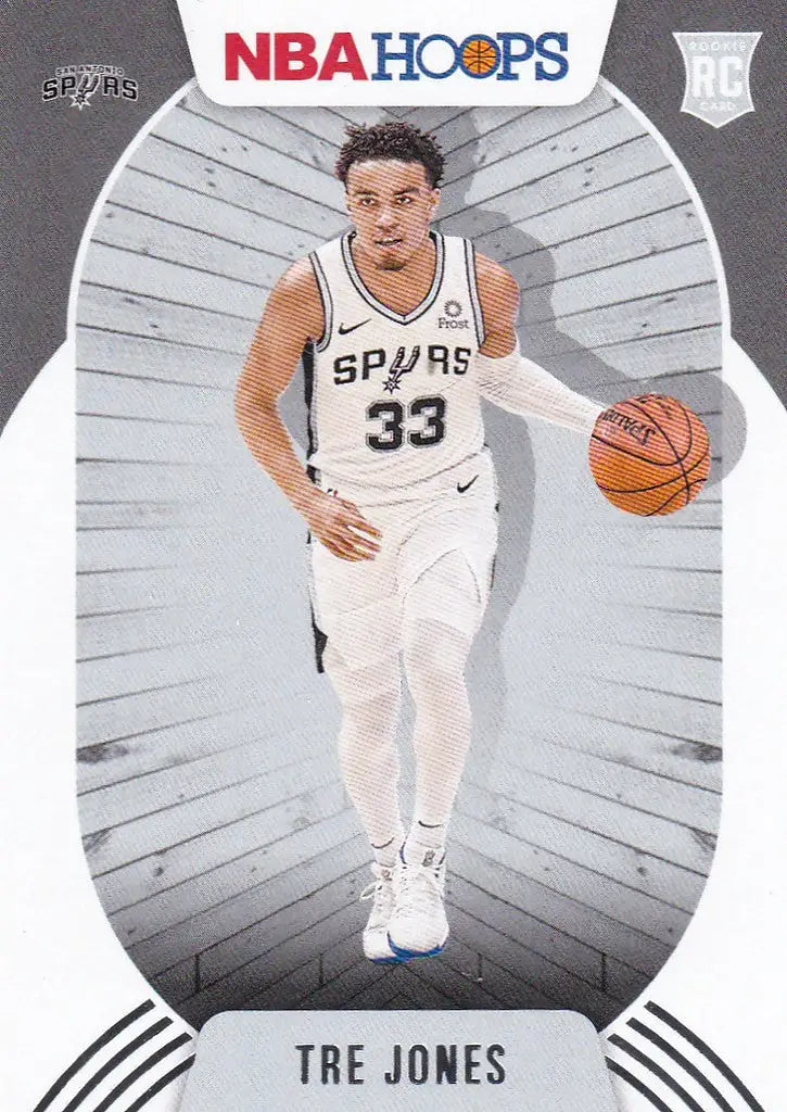 Basketball trading card of Tre Jones, San Antonio Spurs, from NBA Hoops 2020-21 collection