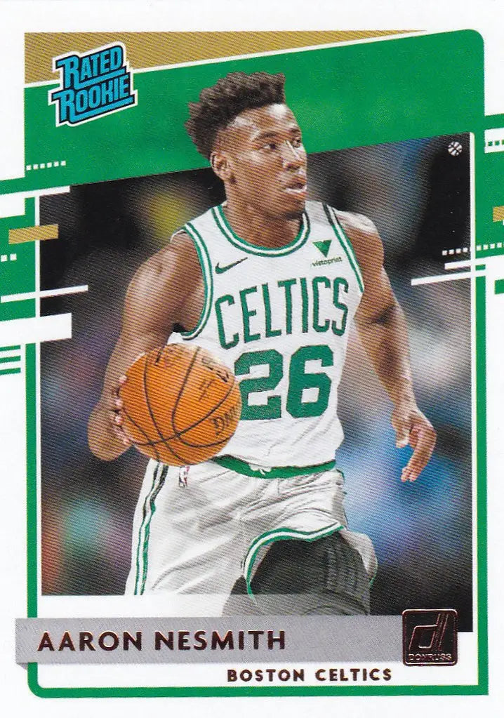 Aaron Nesmith Rated Rookie card featuring Boston Celtics player in white jersey number 26