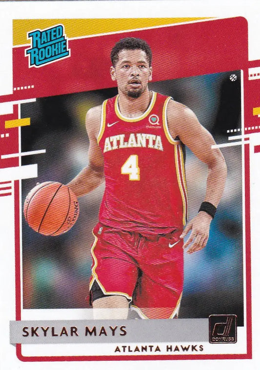 Skylar Mays Rated Rookie dribbling in NBA Hoops Atlanta Hawks red uniform trading card