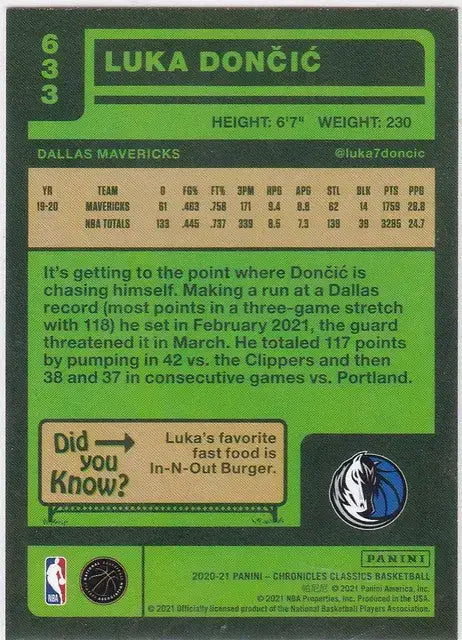 2020-21 Panini Chronicles Classics #633 Luka Doncic Dallas Mavericks - Basketball Card Single