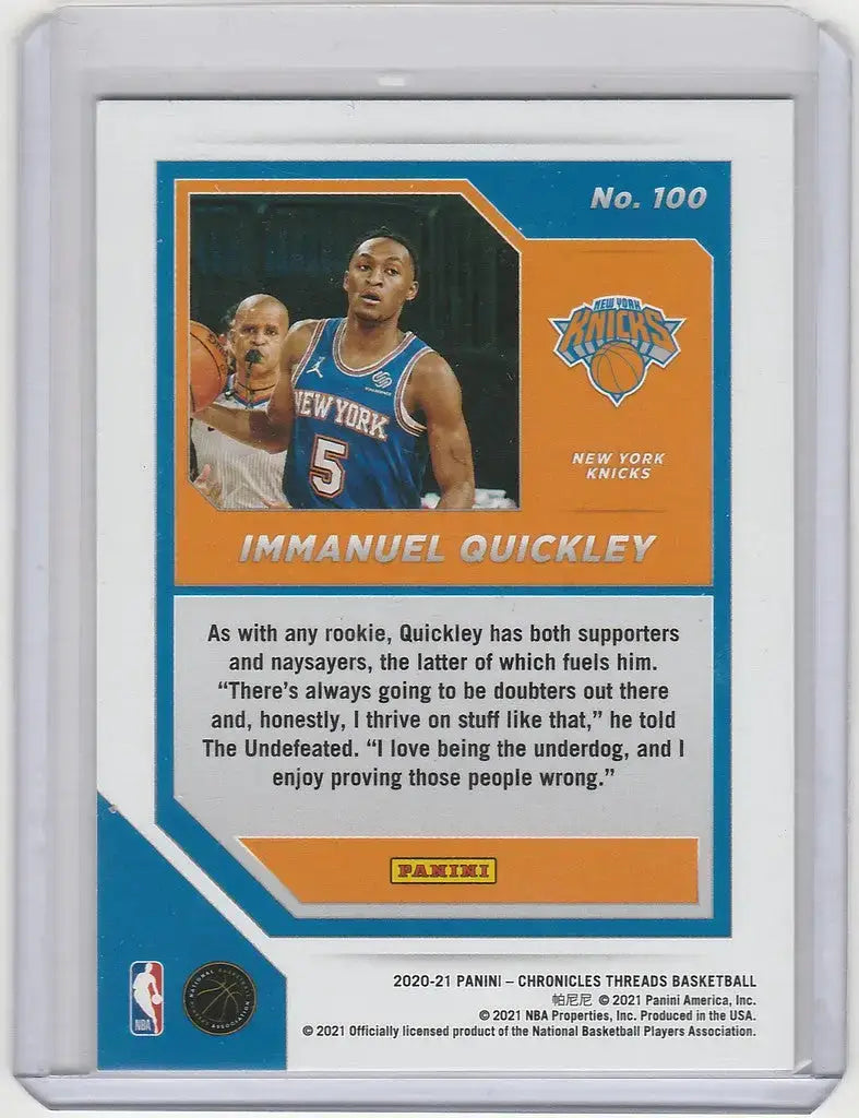 2020-21 Panini Chronicles Green #100 Immanuel Quickley New York Knicks