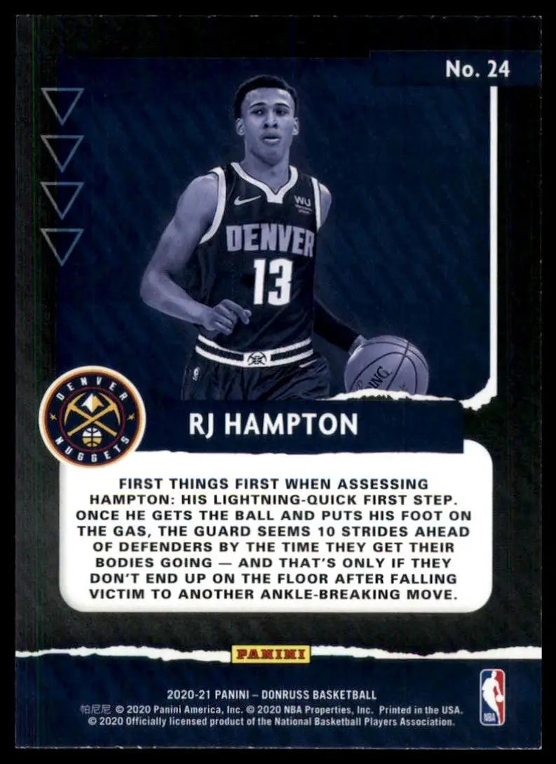 2020-21 Panini Donruss Great X-Pectations RJ Hampton Rookie #24 Denver Nuggets - Basketball Card Single