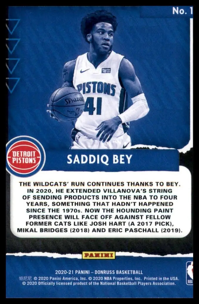 2020-21 Panini Donruss Great X-Pectations Saddiq Bey Rookie #19 Detroit Pistons