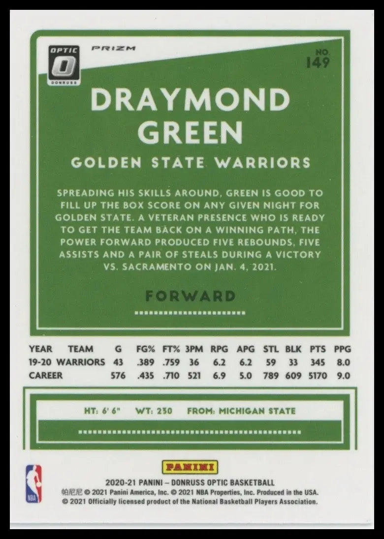 2020-21 Panini Donruss Optic - Draymond Green #149 Purple Shock Prizm - Basketball Card Single