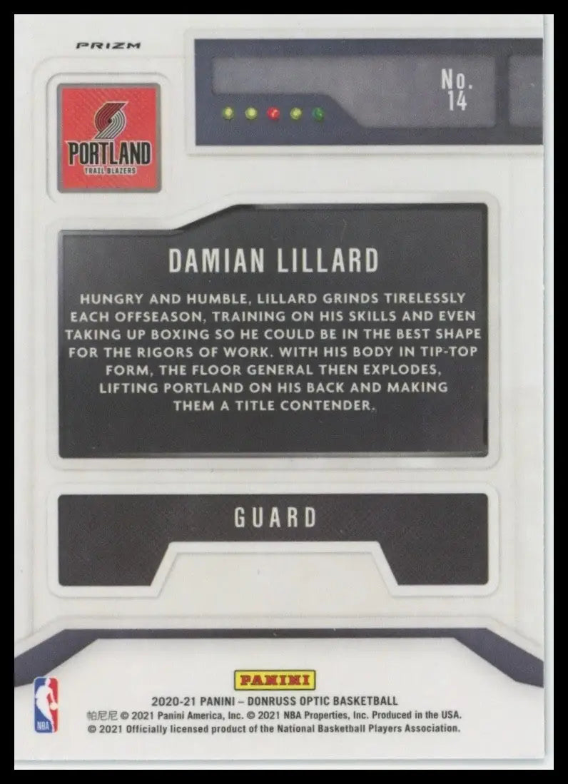 2020-21 Panini Donruss Optic - T-Minus 3 2 1 Damian Lillard #14 Holo Prizm - Basketball Card Single