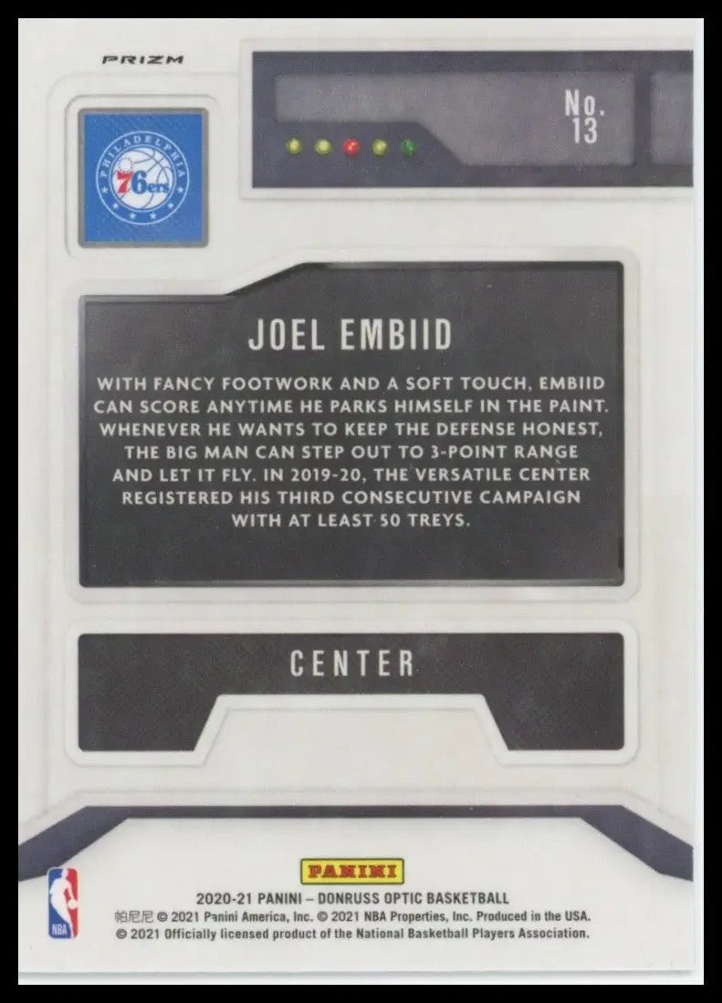 2020-21 Panini Donruss Optic - T-Minus 3 2 1 Joel Embiid #13 Holo Prizm - Basketball Card Single