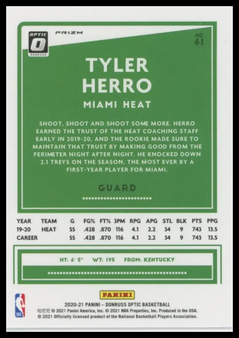 2020-21 Panini Donruss Optic - Tyler Herro #61 Holo Prizm - Basketball Card Single