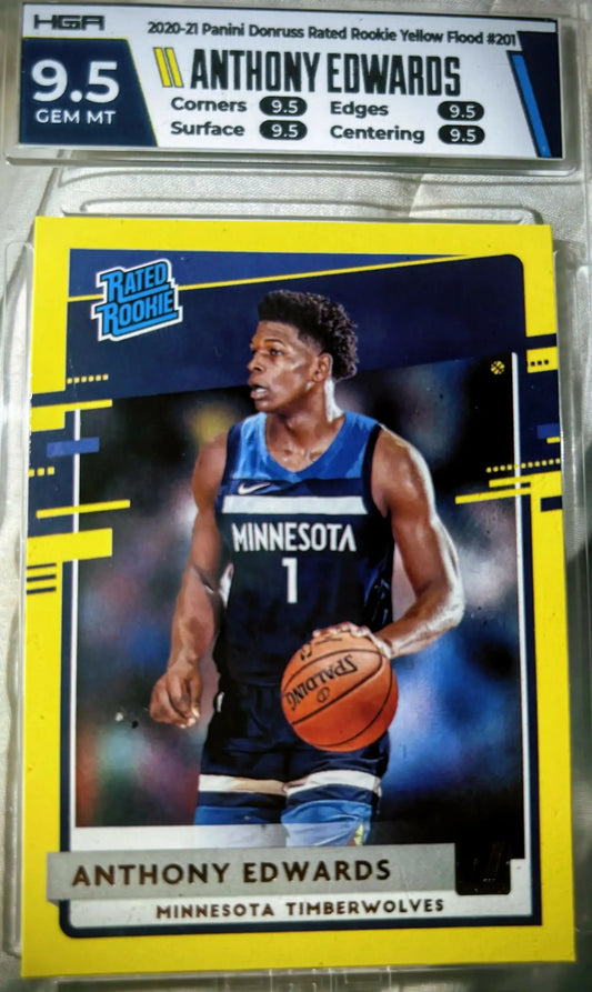 2020-21 PANINI DONRUSS RATED ROOKIE YELLOW FLOOD SSP EXCLUSIVE RC ANTHONY EDWARDS ROOKIE HGA GM MT - Basketball Card