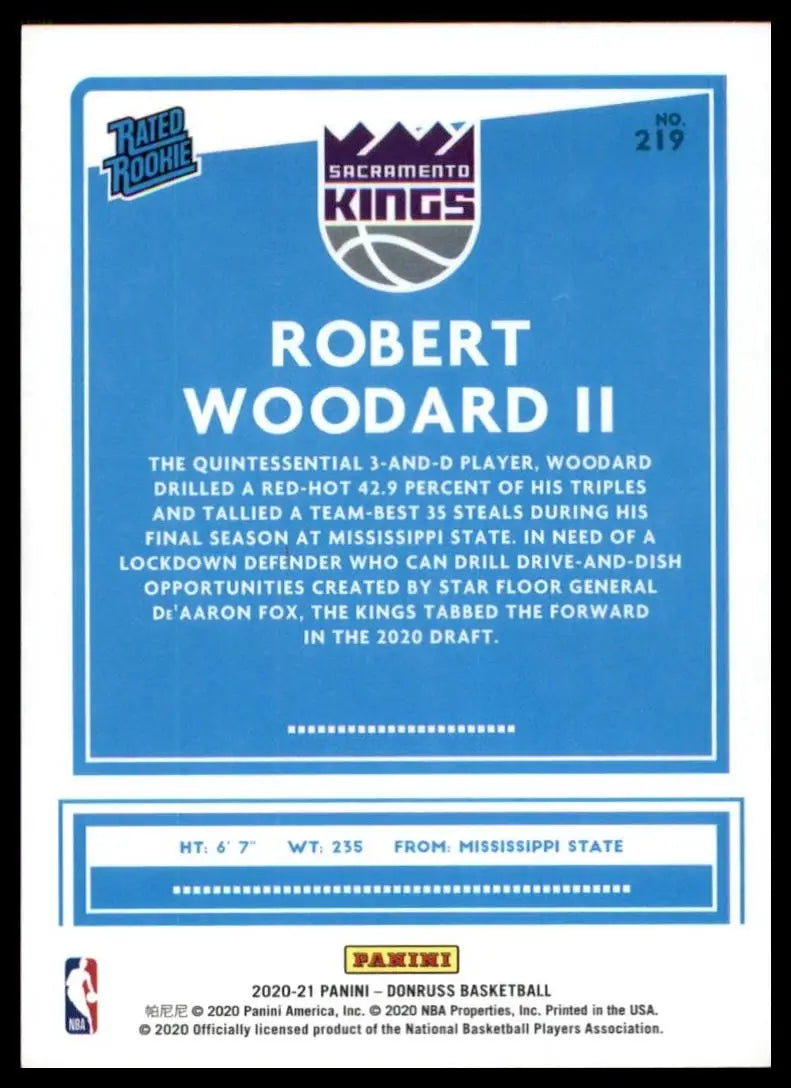 2020-21 Panini Donruss Robert Woodard II #219 Rookie Sacramento Kings Basketball - Basketball Card Single