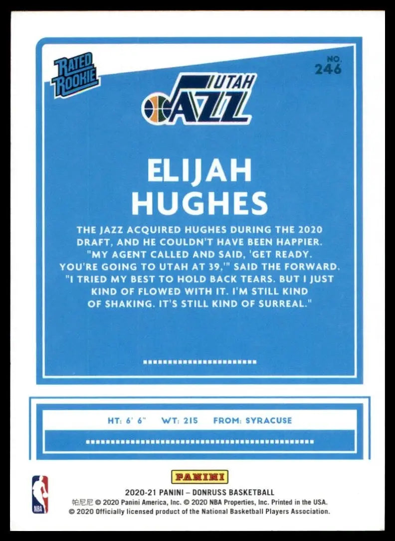 2020-21 Panini Donruss Rookie Elijah Hughes #246 Utah Jazz Basketball Card NBA - Basketball Card Single