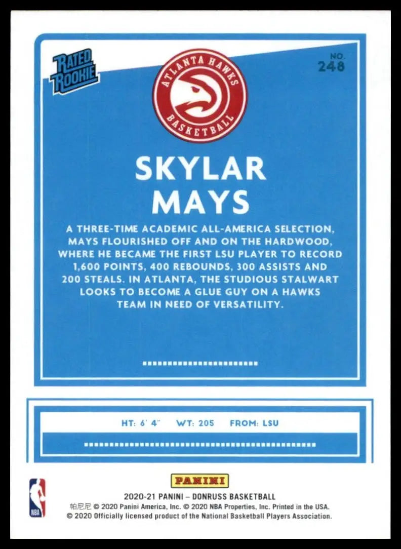 2020-21 Panini Donruss Rookies Skylar Mays #248 Atlanta Hawks Basketball Card - Basketball Card Single