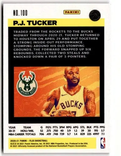 P.J. Tucker basketball card from 2020-21 Panini Flux with original gloss, typically sells