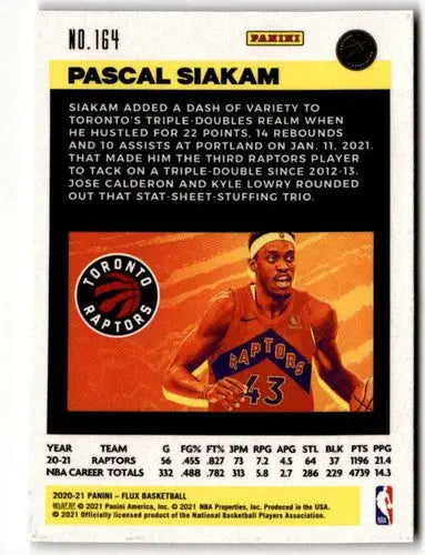 Original gloss basketball card featuring Pascal Siakam from 2020-21 Panini Flux series