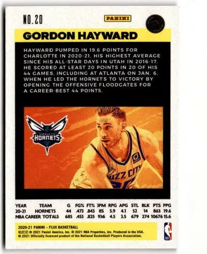 2020-21 Panini Flux #20 Gordon Hayward NM-MT Hornets ID:41570 - Basketball Card Single