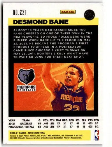 2020-21 Panini Flux #221 Desmond Bane NM-MT RC Rookie Grizzlies ID:41588 - Basketball Card Single