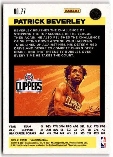 Patrick Beverley basketball card from 2020-21 Panini Flux with original gloss
