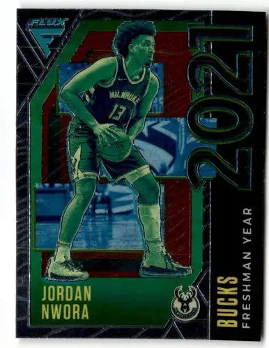 Jordan Nwora basketball card from 2020-21 Panini Flux Freshman Year is an original gloss Bucks card