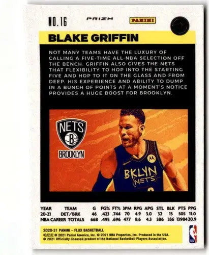 2020-21 Panini Flux Laser #16 Blake Griffin NM-MT Nets ID:41560 - Basketball Card Single