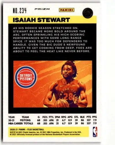Isaiah Stewart basketball card from Panini Flux 2020-21 with original gloss, NM-MT Rookie