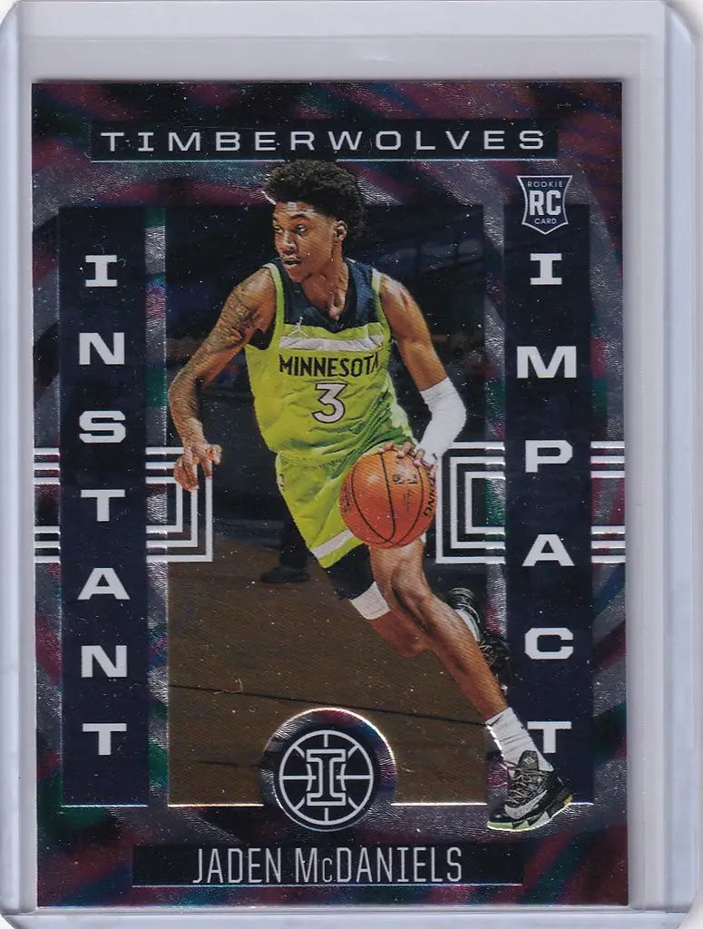 Basketball trading card of Jaden McDaniels Minnesota Timberwolves in Panini Illusions design