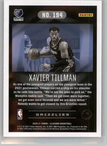 Xavier Tillman basketball card from Panini Illusions 2020-21 Rookie Grizzlies collection