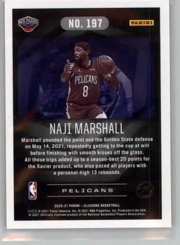 Original gloss Naji Marshall basketball card from Panini Illusions 2020-21 Pelicans rookie