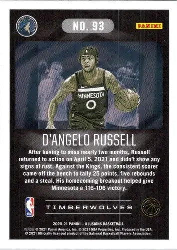 Original gloss D’Angelo Russell basketball card from Panini Illusions 2020-21 Timberwolves