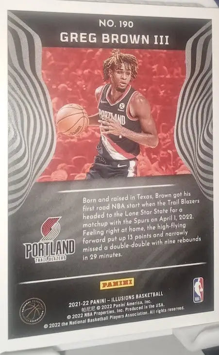 2020-21 Panini Illusions Rookie Card #190 Greg Brown lll Portland Trail Blazers - Basketball Card Single