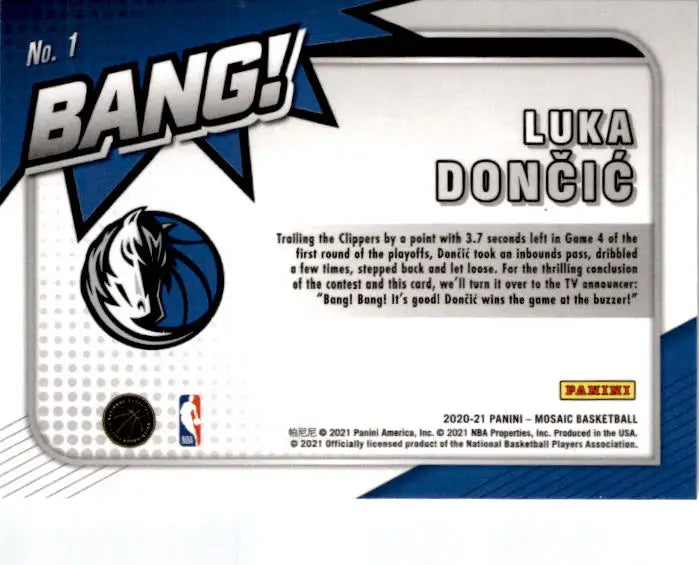 2020-21 Panini Mosaic #1 Luka Doncic Bang! - Basketball Card Single