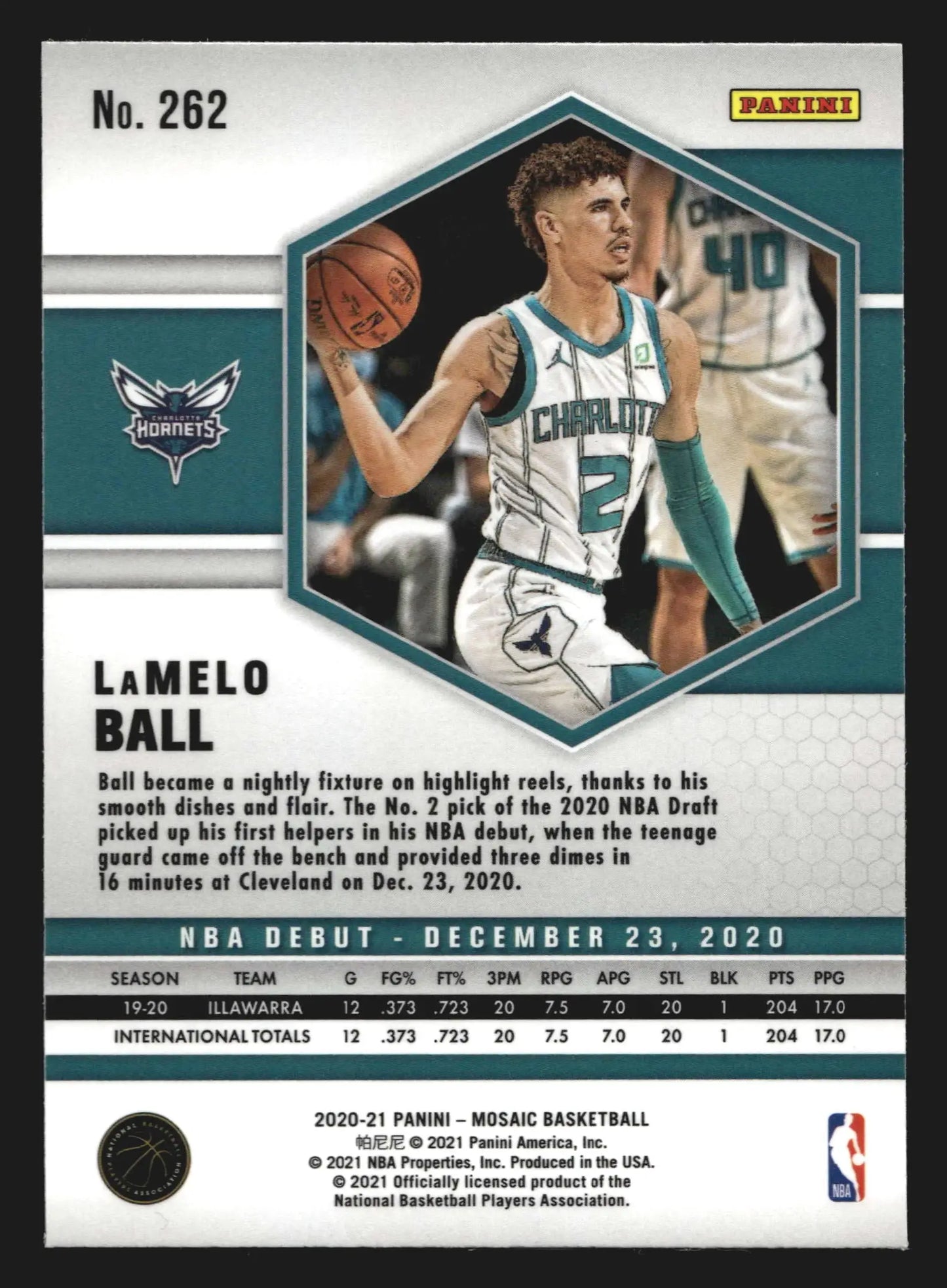 2020-21 Panini Mosaic #262 LaMelo Ball NBA Debut Hornets RC - Basketball Card Single
