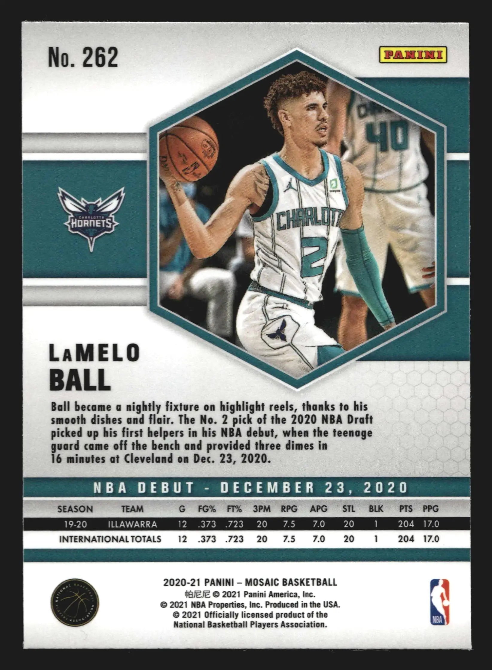 2020-21 Panini Mosaic #262 LaMelo Ball NBA Debut Hornets RC - Basketball Card Single