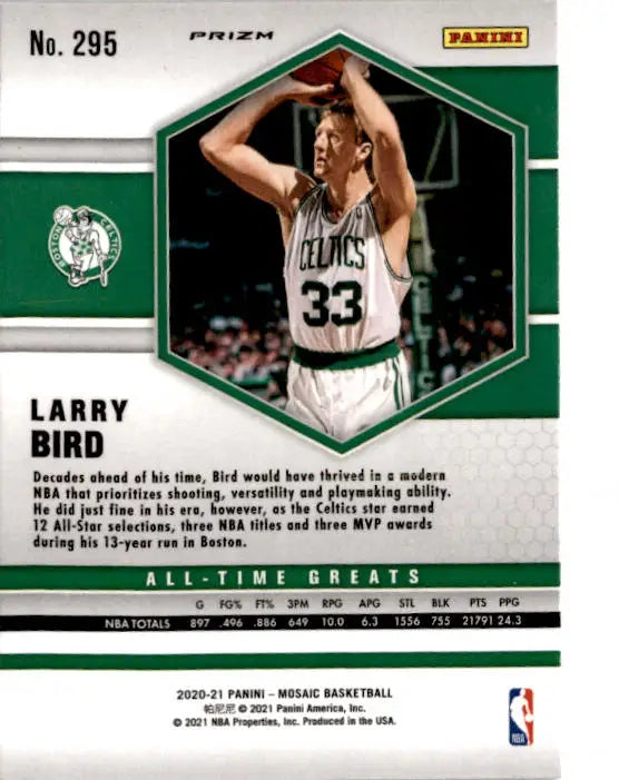 2020-21 Panini Mosaic #295 Larry Bird Mosaic Reactive Blue - Basketball Card Single