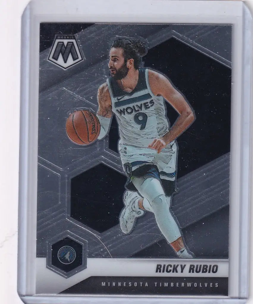 Basketball trading card of Ricky Rubio Minnesota Timberwolves from Panini Mosaic