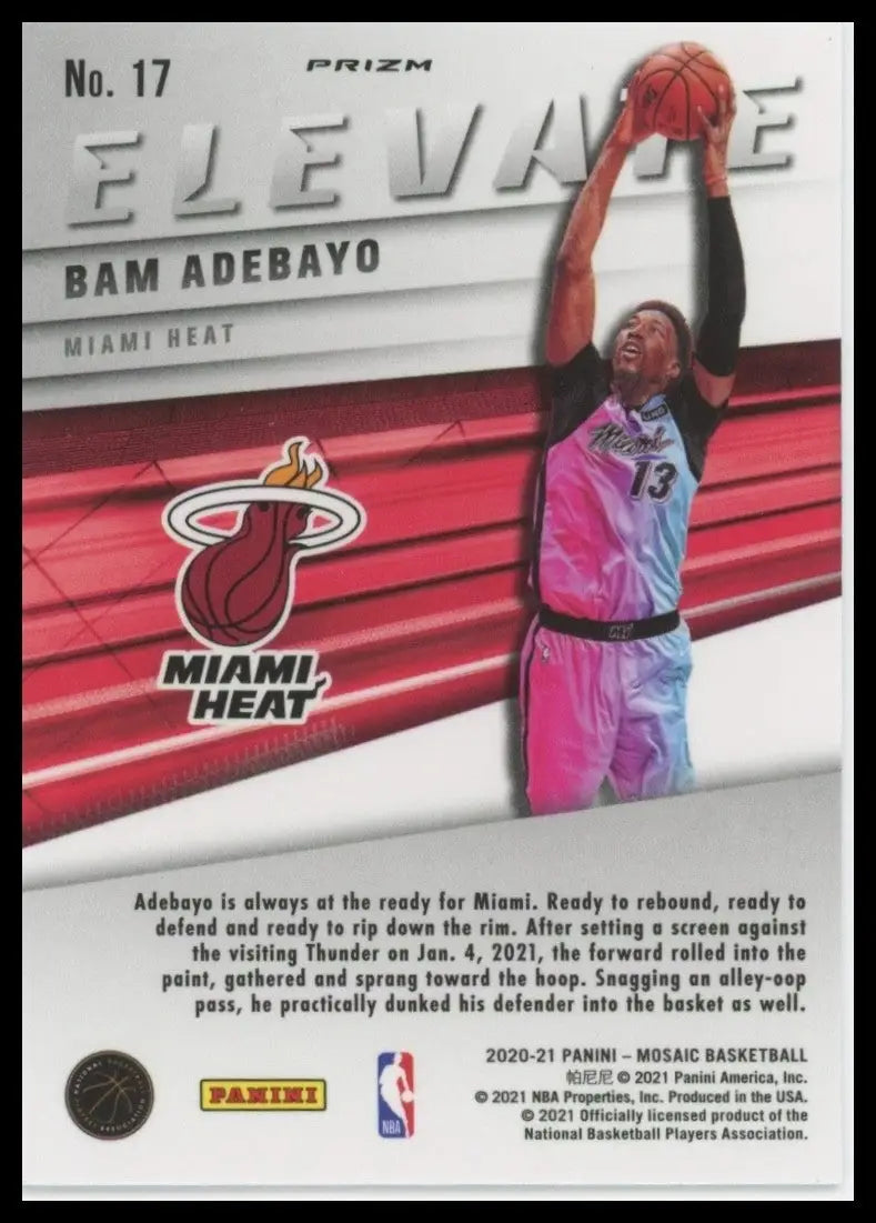 2020-21 Panini Mosaic Elevate Green Mosaic Bam Adebayo #17 Miami Heat Basketball - Basketball Card Single