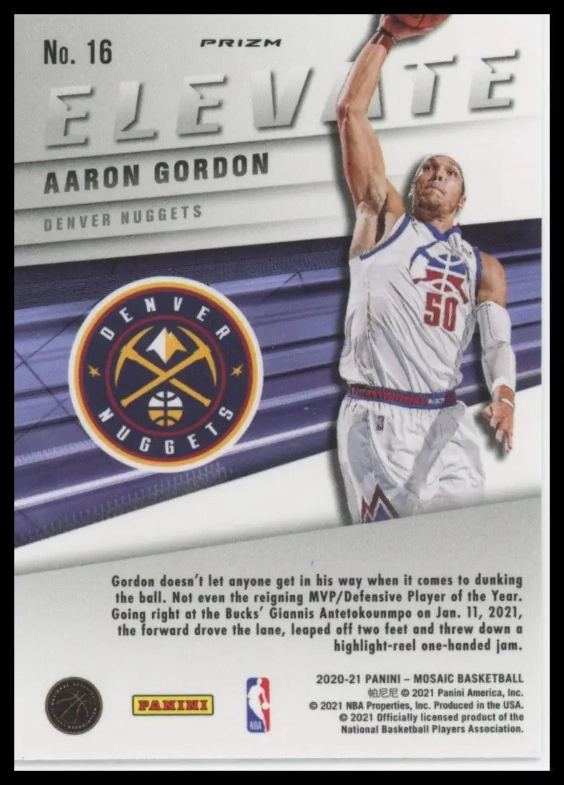 2020-21 Panini Mosaic Elevate Silver Mosaic Aaron Gordon #16 Denver Nuggets Card - Basketball Card Single