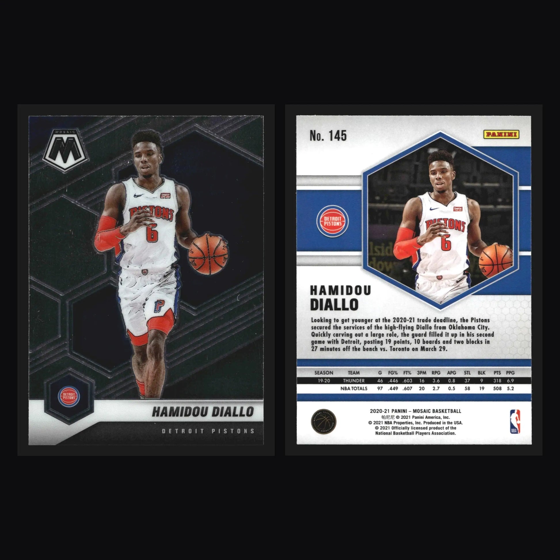2020-21 Panini Mosaic Hamidou Diallo #145 Detroit Pistons
