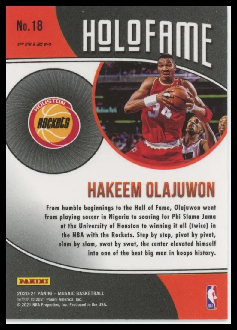 2020-21 Panini Mosaic Holofame Green Mosaic Hakeem Olajuwon #18 Houston Rockets - Basketball Card Single