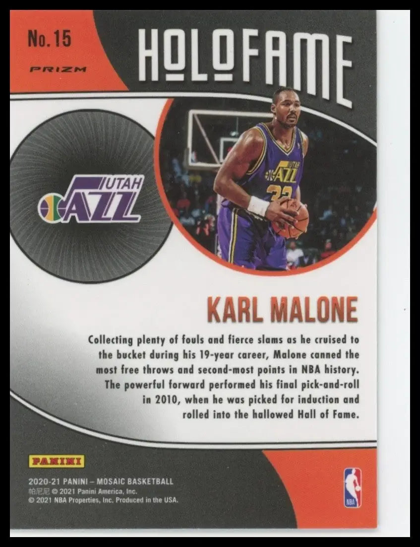 2020-21 Panini Mosaic Holofame Green Mosaic Karl Malone #15 Utah Jazz Basketball - Basketball Card Single