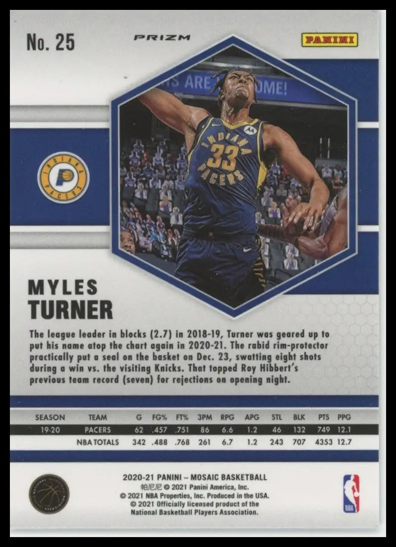 2020-21 Panini Mosaic - Myles Turner #25 Reactive Yellow Prizm