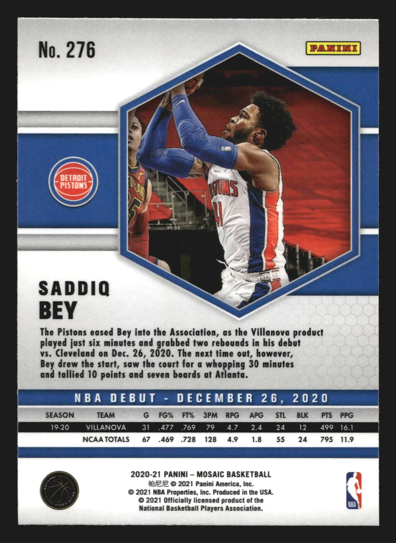 2020-21 Panini Mosaic NBA Debut Saddiq Bey #276 RC Pistons Rookie