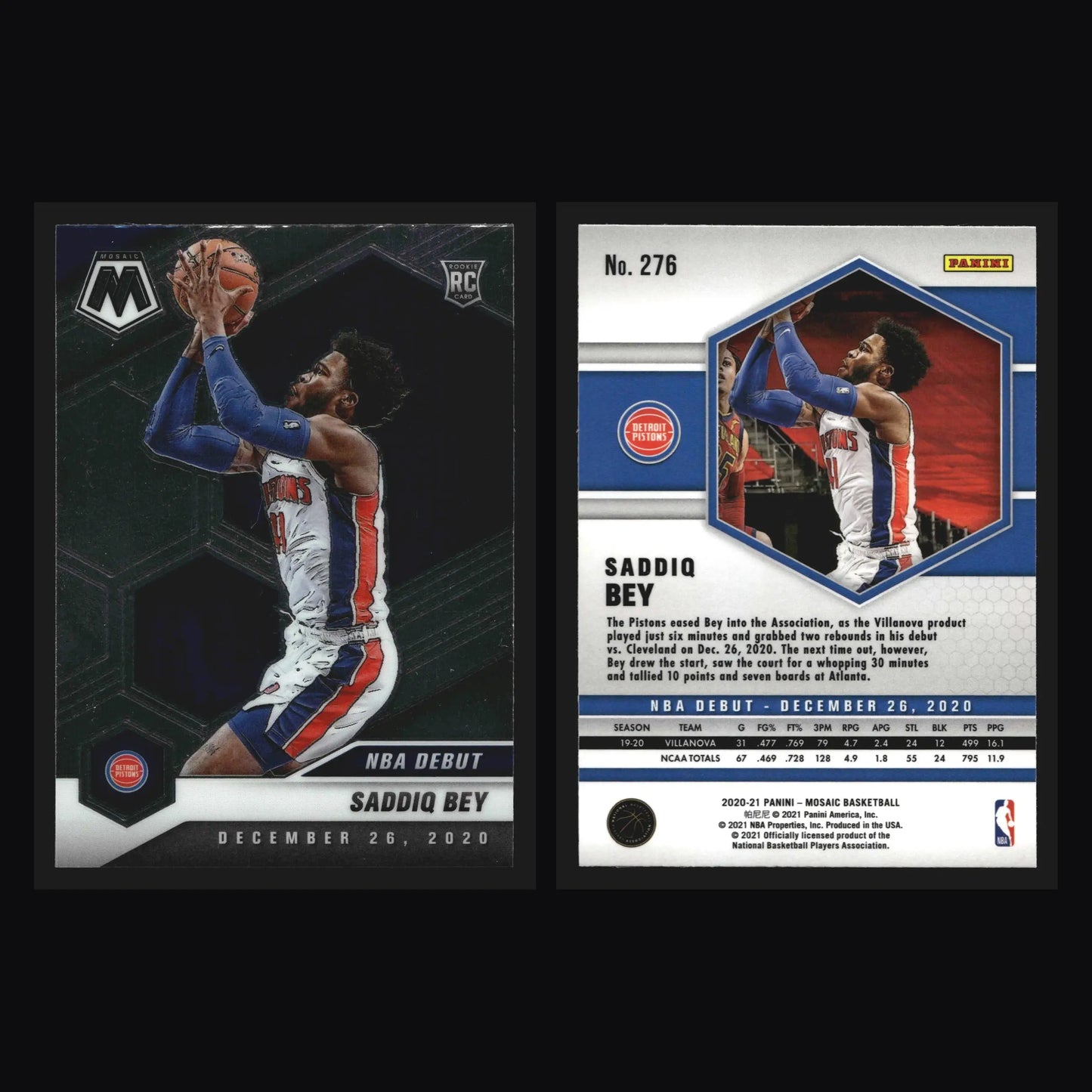 2020-21 Panini Mosaic NBA Debut Saddiq Bey #276 RC Pistons Rookie