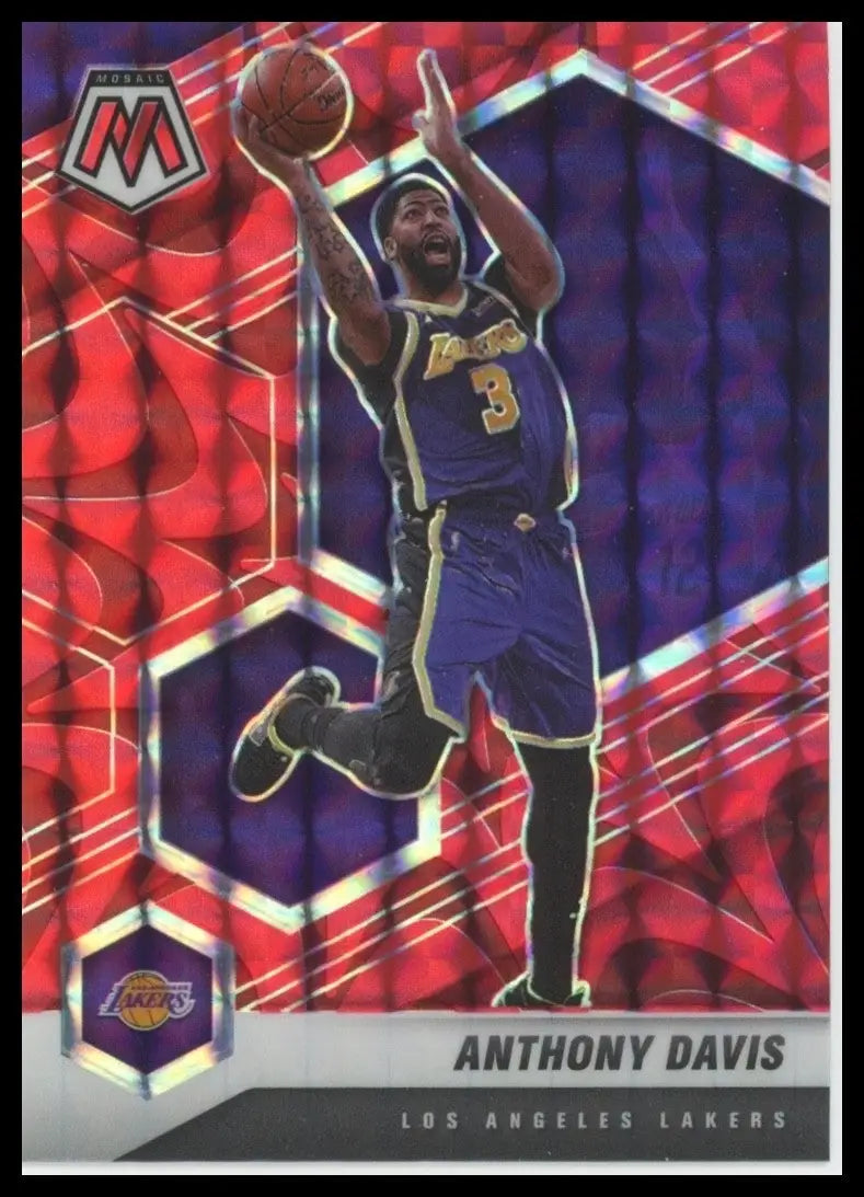 2020-21 Panini Mosaic Red Reactive Anthony Davis #141 Los Angeles Lakers Card - Basketball Card Single