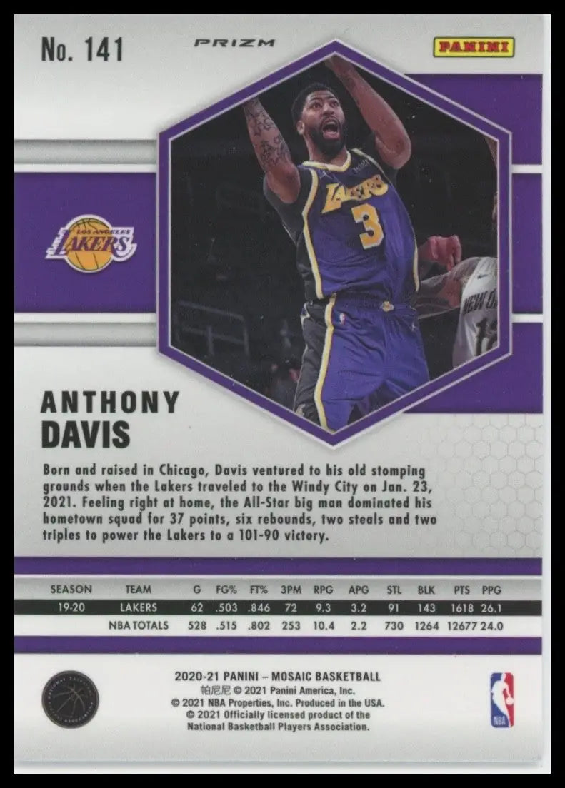 2020-21 Panini Mosaic Red Reactive Anthony Davis #141 Los Angeles Lakers Card - Basketball Card Single