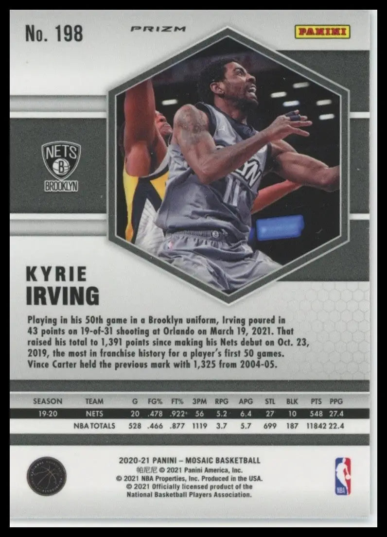 2020-21 Panini Mosaic Red Reactive Kyrie Irving #198 Brooklyn Nets Basketball - Basketball Card Single