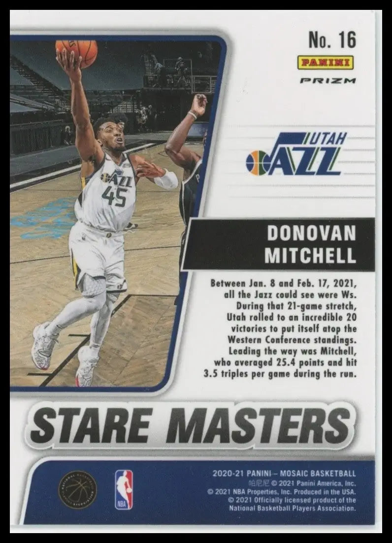 2020-21 Panini Mosiac Stare Masters Silver Mosaic Donovan Mitchell #16 Utah Jazz - Basketball Card Single